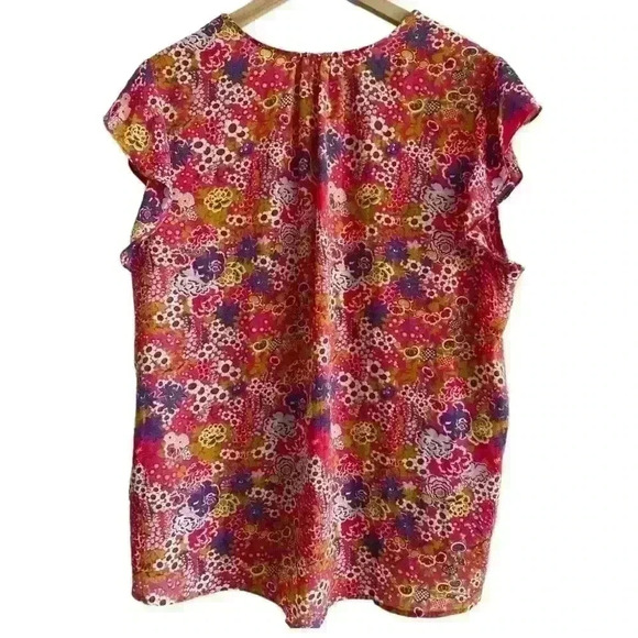 Cynthia Rowley Floral Flutter Sleeve Back‎ Blouse - Picture 2 of 4